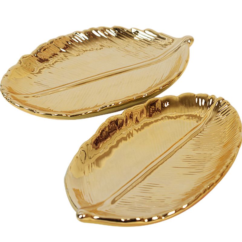 Jewelry Organizerdisplay Tray for Wedding Decorative Gold Leaf Plate Ring Earrings Necklace Organizer Ceramic Display Dish Stand