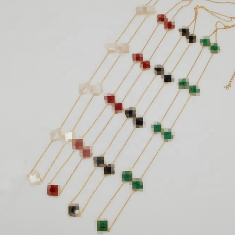 Jewelry Stainless Steel Four Leaf Clover Black Green Red White Shell Long Necklace for Women