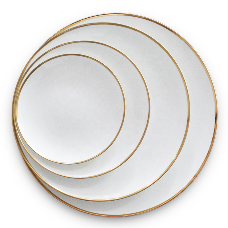 Jk Ceramics Plates Restaurant Gold Rimmed White Porcelain Dinner Plate Dishes Set