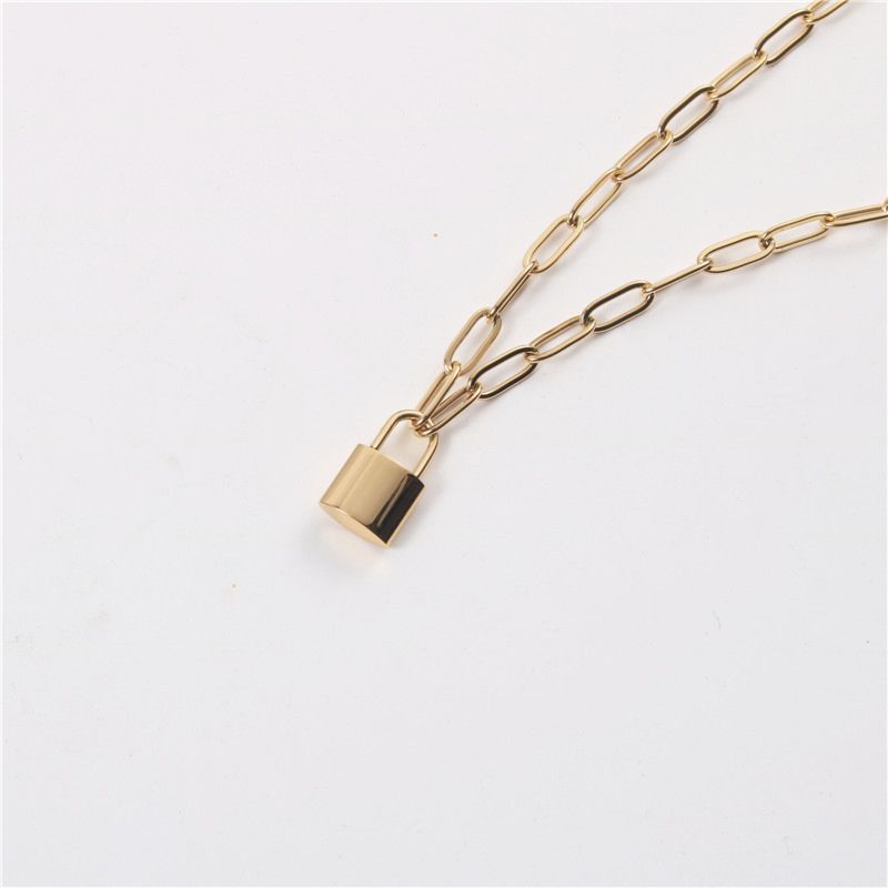 Joolim Jewelry High End 18K Gold Plated Padlock Necklace Link Chain Stainless Steel Necklace