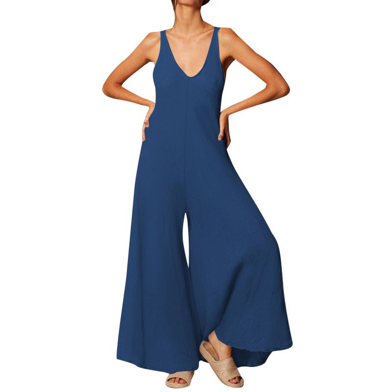 Js0088 Arrivals Spring Loose Breathable Halter Wide Leg One Piece Jumpsuit for Women