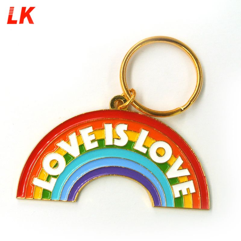 Keychain Shape Gold Platinng Metal Rainbow Keychain for Lgbt