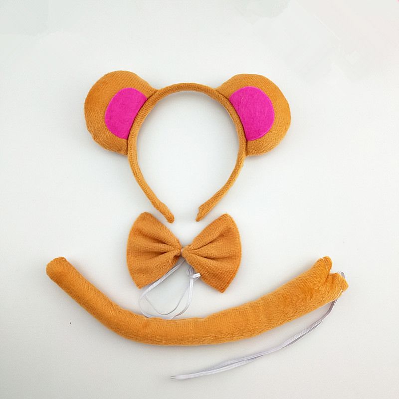 Kids Child Carnival Party Plush Animal Monkey Ears Headbands Tie and Tail 3Pc Set