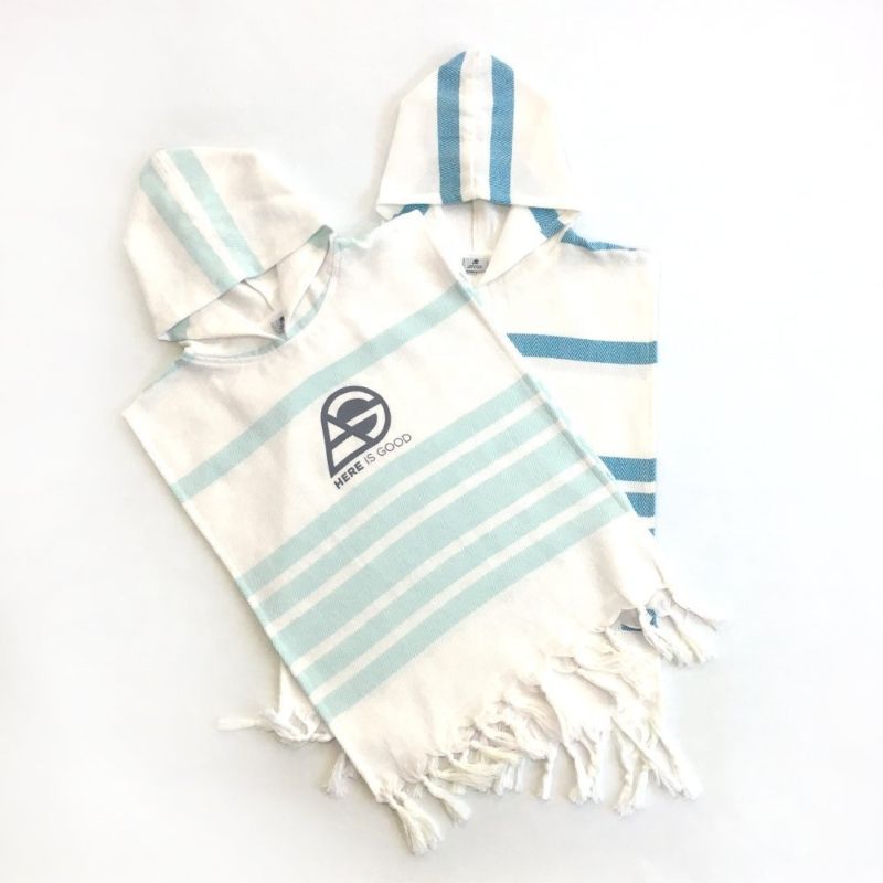 Kids Print Stripes 100% Cotton Hooded Beach Poncho Towel with Tassel