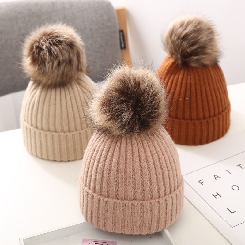 Kids Warm Embroidered Knitted Beanie Cap with Pom Pom