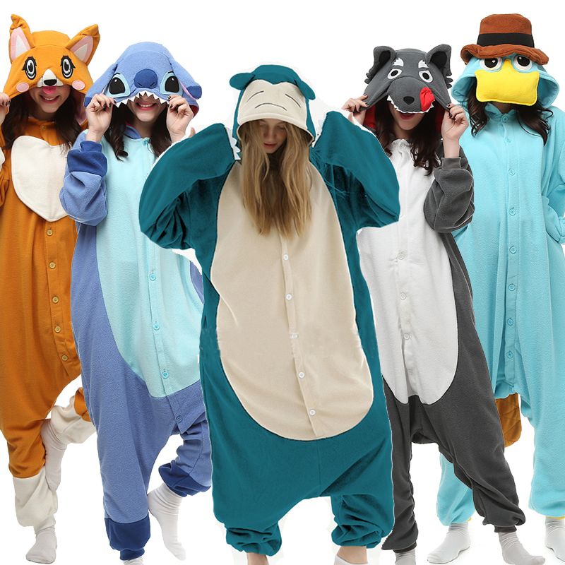 Kigurumi Adult Fox Cat Onesie Pajamas Shark Duckbill Dragon Bear Wolf Animal Fleece Adult Sleepwear Halloween Costume