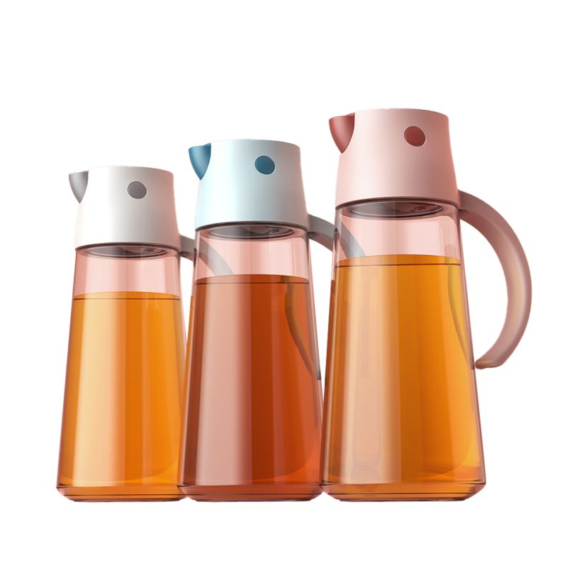 Kitchen Automatic Open Close Olive Oil and Vinegar Glass Dispenser Cooking Oil Bottle Pp Plastic Handle