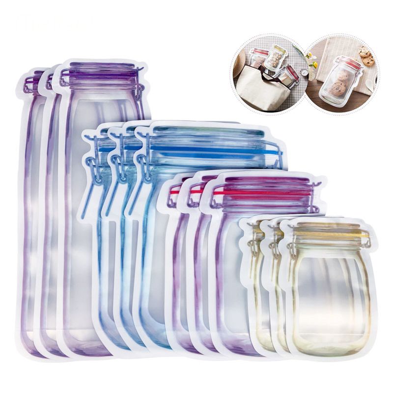 Kitchen Organizer Portable Mason Jar Cookie Bottles Bag Seal Reusable Candy Bags Food Saver Storage Bags