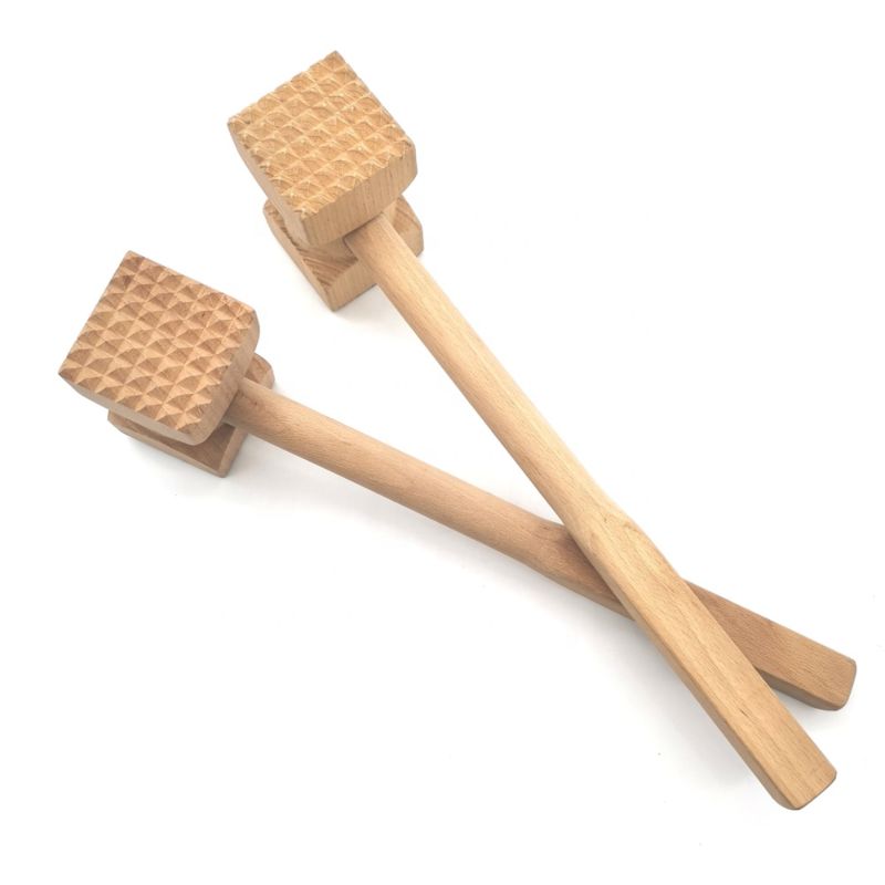 Kitchen Serving Tool Beech Wood Square Head with Long Handle Meat Hammer