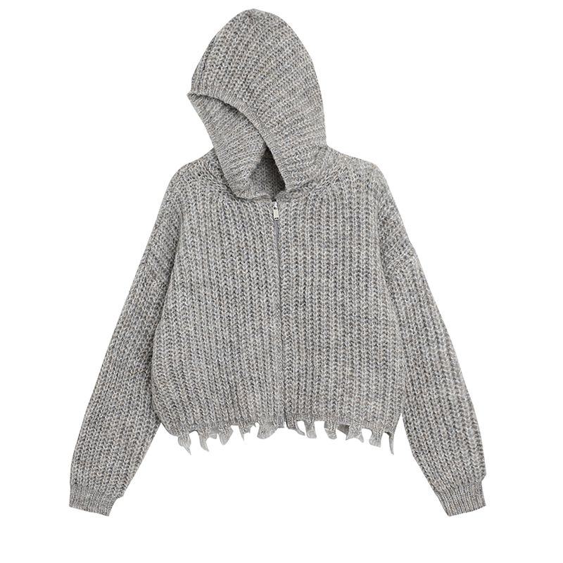 women knit  hoodie cardigan