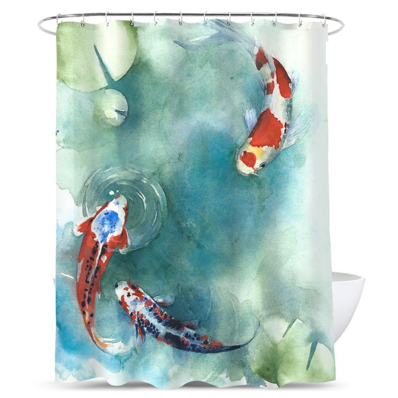 Koi Fish Shower Curtain 3D Digital Print Shower Curtain Chinese Style