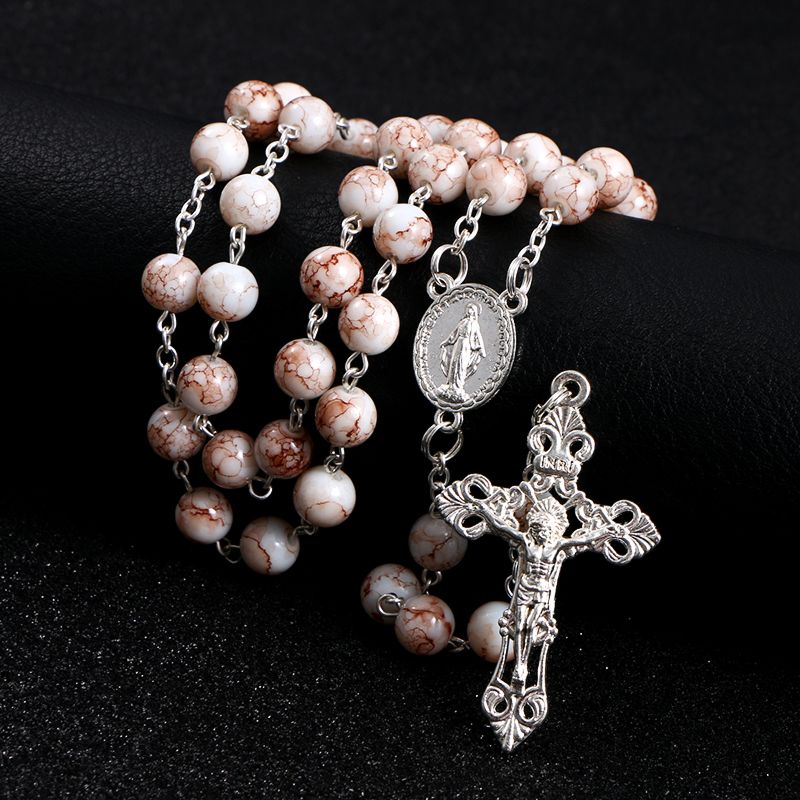 Komi Sell Rosary Glass Beads Necklaces Jesus Virgin Mary Catholic Religious Rosary Necklace for Pary