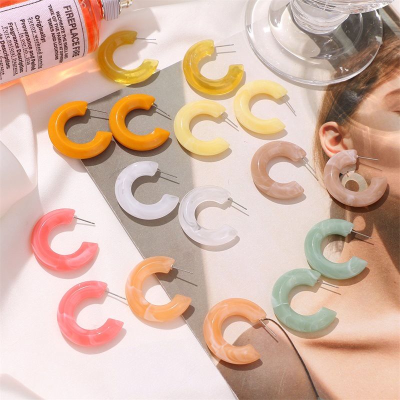 Korean Clear Minimalist Cute Tiny Resin Acrylic Earrings Hoop Earrings Cc S925 Earrings for Women