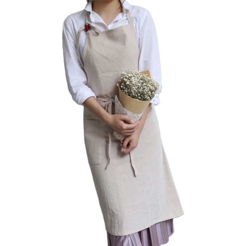 Korean Style Cotton Simple Art Coffee Shop Garden Drawing Work Chef Fabric Waist Apron