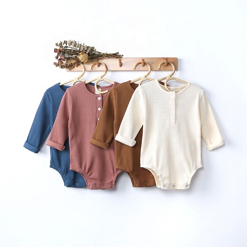 Ktfs Australia Us Ins Newborn Boys Jumpsuits Bodysuits Autumn Long Sleeve Front Buttons Knitted Rib Baby Rompers