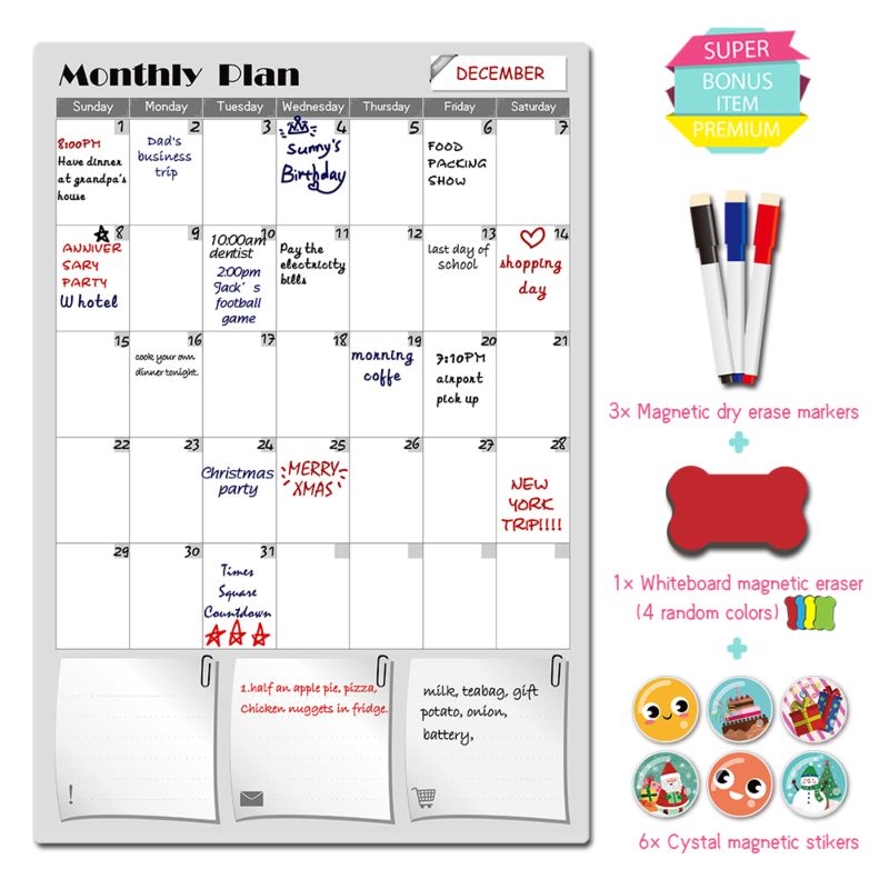 Large Pvc Magnetic Dry Erase Whiteboard for Home or Office Magnetic Calendar Monthly Planner to Do List 65*45Cm