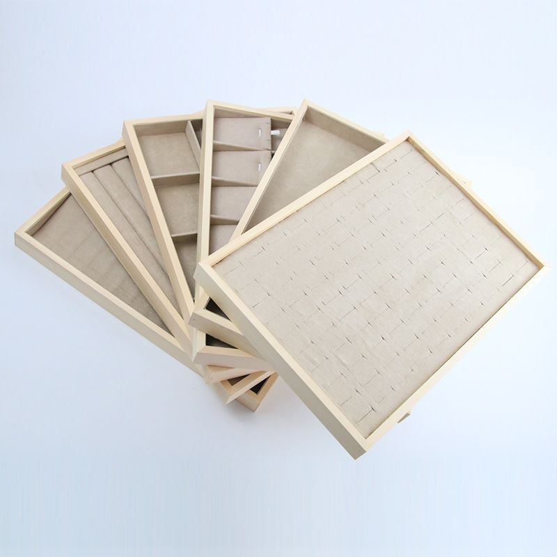 Large Stackable Luxury Wooden Natural Color Velvet Insert Necklace Earring Bracelet Ring Display Tray Organizer