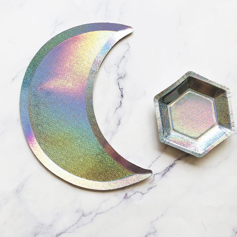 Laser Half Moon Shaped Plates Birthday Party Supplies Disposable Paper Plates