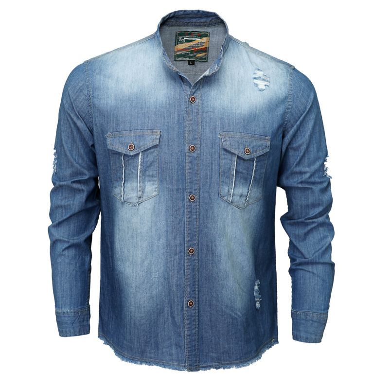 Latest Design Casual Blue Color Denim Men's Wear Denim Shirt with Full Sleeves at Competitive Price