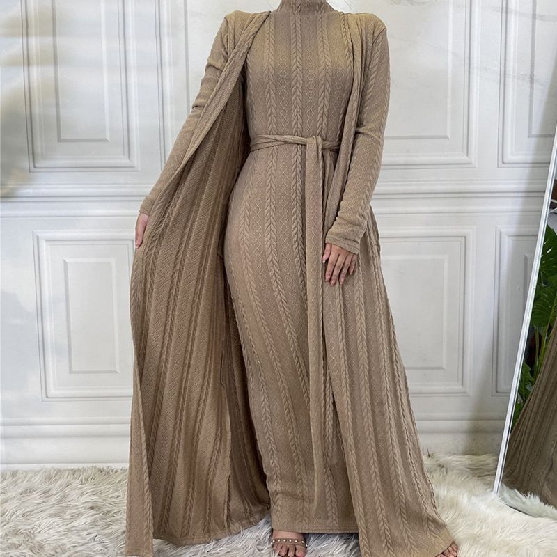 Latest Design Knitted Slim Fitting Long Coat for Women Muslim Open Abaya Islamic Clothing 6 Colors Fall Collection