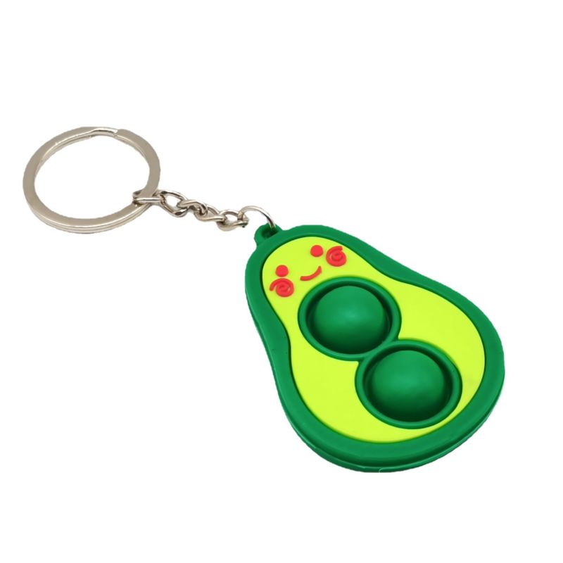 Latest Mini Popping It Keychain Fidget Avocado Keychain Double-Sided Bubble Smiley Avocado Bag Pendant Gift