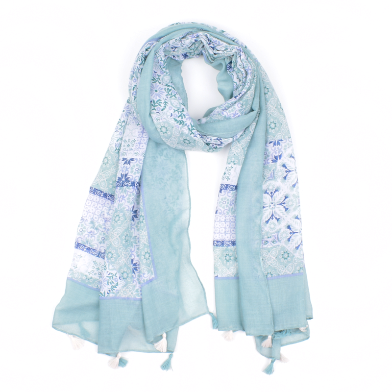 Latest Women Korean Shawls Lightweight Blue Flower Print Lady Scarf Accessories