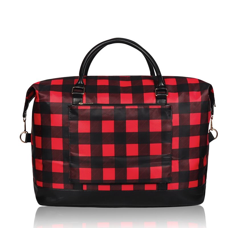 Leather Buffalo Plaid Women Personalized Handbag Weekend Duffle Bag Luxury Travel Bags