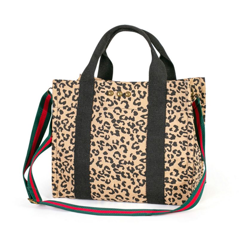 Leopard Print Canvas Tote Bag for Ladies Large Capacity Canvas Bag Customization