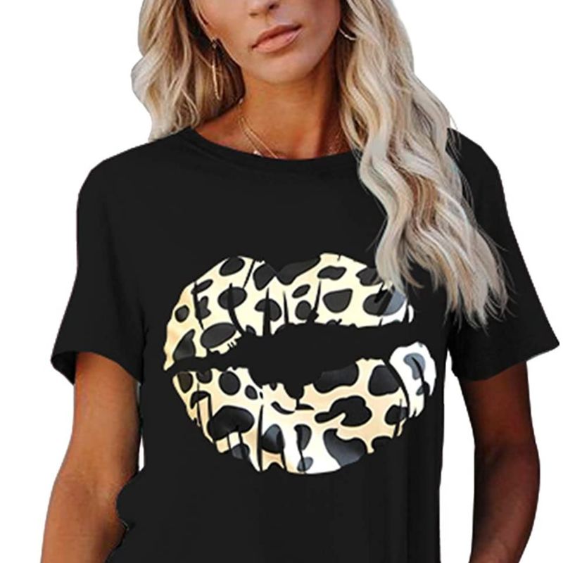 Leopard Print T-Shirt for Women with Lips