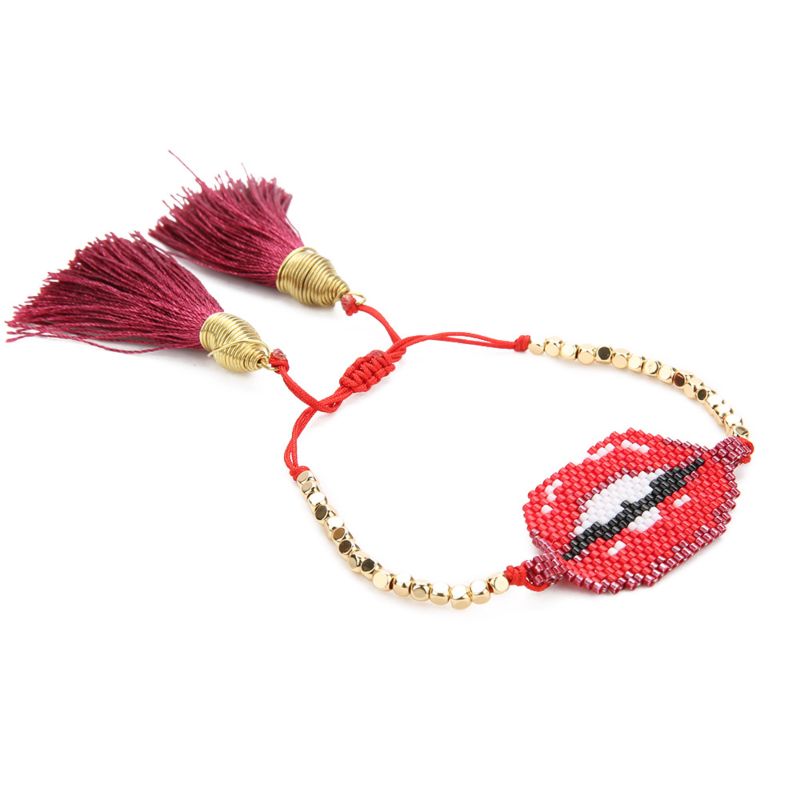 Lip Pattern Beaded Miyuki Bracelet Seed Beads Bracelet Jewelry Unisex Adjustable String Tassel Bracelets