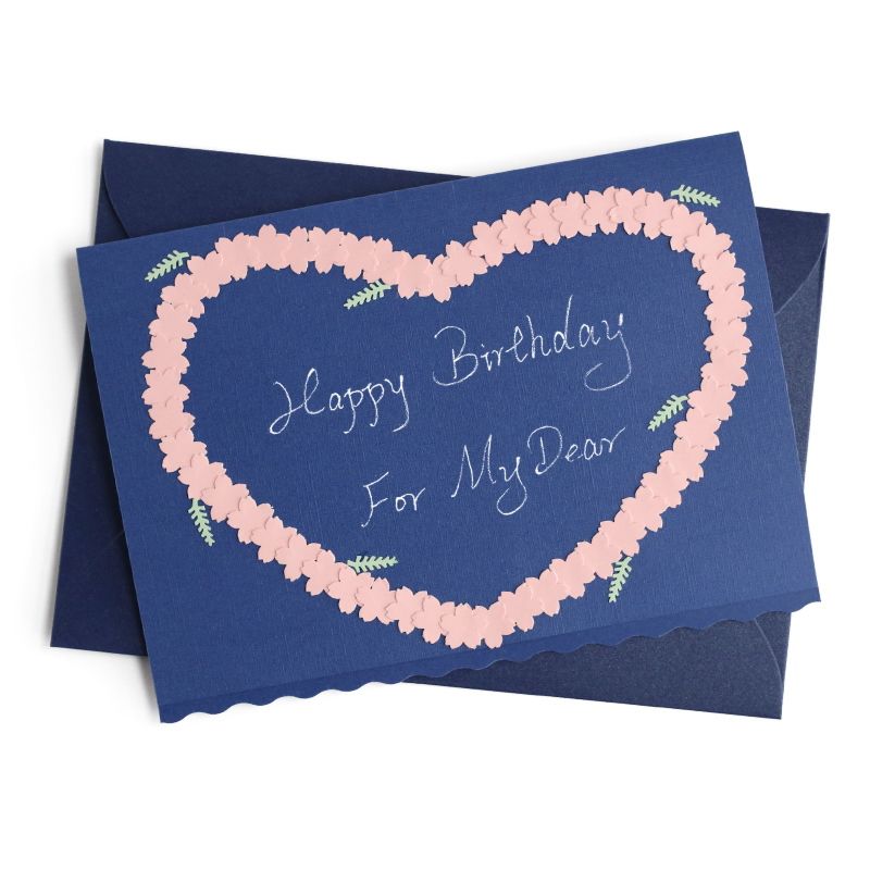 Literary Blank Handmade Lacework Love Birthday Card Art Paper Blue Content Greeting Cards Pop up with Envelope