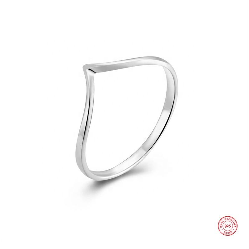 Loftily Jewelry Minimalist Silver 925 Rings Jewelry Sterling Silver Rings Dainty V Shape Chevron Ring for Ladies
