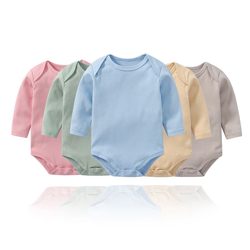 Long-Sleeve 100% Cotton Baby Bodysuit Multi-Color Unisex Baby Solid Boy Rompers