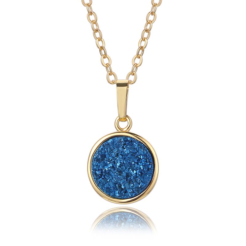 Long Chain round Shape Crystal Charm Costume Jewelry Druzy Stone Jewellery Pendant Necklace for Women and Girls