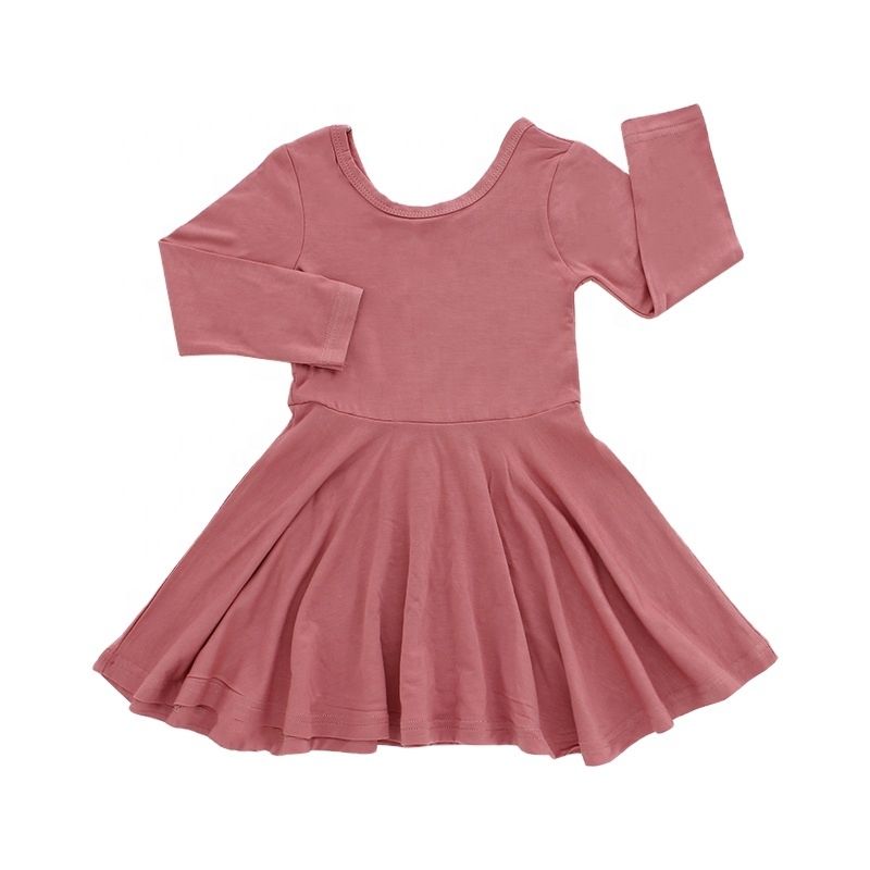 Long Sleeve Deep Neck Girl Bamboo Dress Kids Wears Girls Dresses