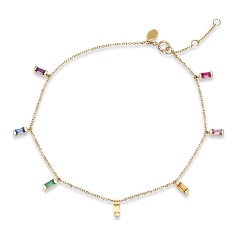 Lozrunve 925 Sterling Silver Chain Cz Baguette Rainbow Bracelet Anklet