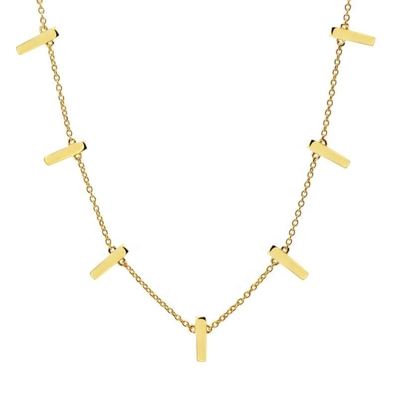 Lozrunve 925 Sterling Silver Gold Silver Plain Bar Statement Charm Necklace Choker Necklace