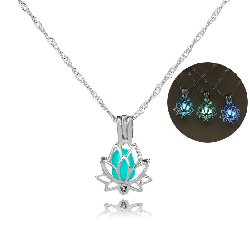 Luminous Bead Necklace Multicolor Hollow Lotus Creative Pendant Necklace