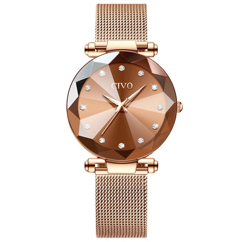 Luxury Civo Wrist Female Alloy Case Crystal Bracelet Silver Stainless Steel Mesh Belt Quartz Watch