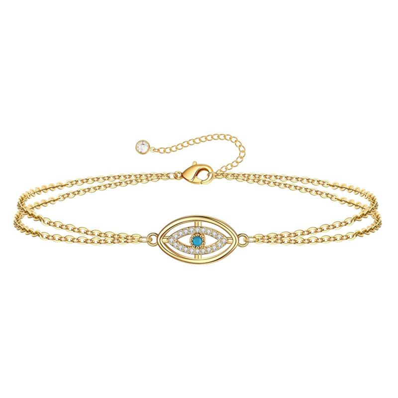 Luxury Classic Layer Evil Eye Charm Bracelet for Women Shiny Princess Cut Cubic Zircon Cz Adjustable Bangles Copper Jewelry Gift