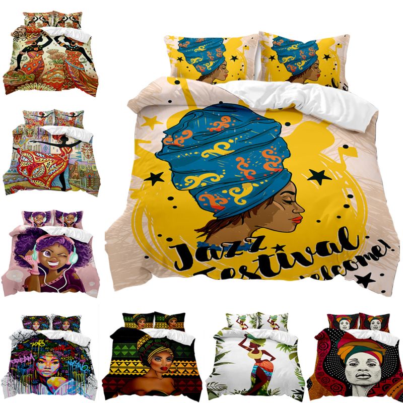 Luxury Design Modern African Black Dream Girls 3D Printed Home Queen Bed Sheet Bedding Comforter Set3 Pcs Bedding Set