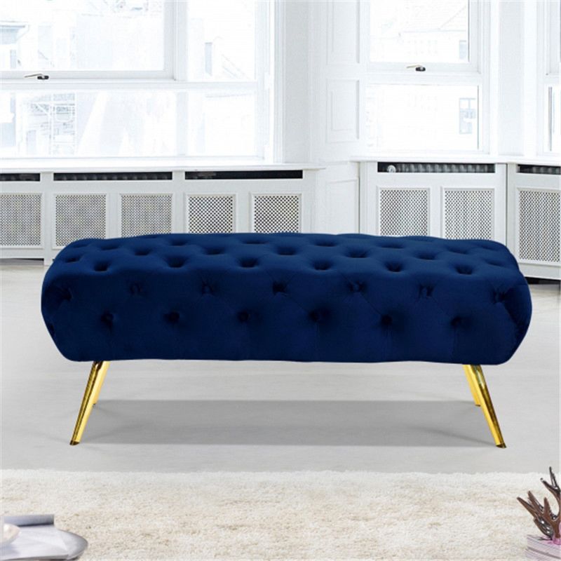 Luxury Flannel Fabric Brass Legs Bedroom/Living Room Lake Green Bed Bench Stool