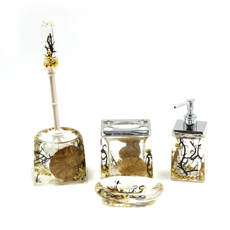 Luxury Gold Leaf Decoration 5 Pcs Bathroom Accessories Set