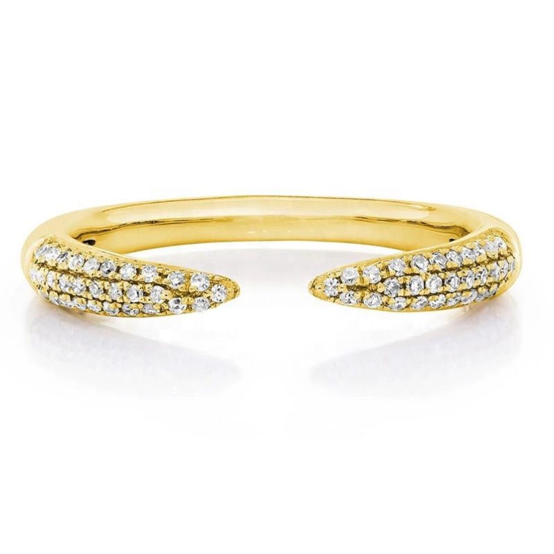 Luxury Jewelry 925 Sterling Silver Pave Diamond Zirconia Open Claw Band Ring Stackable