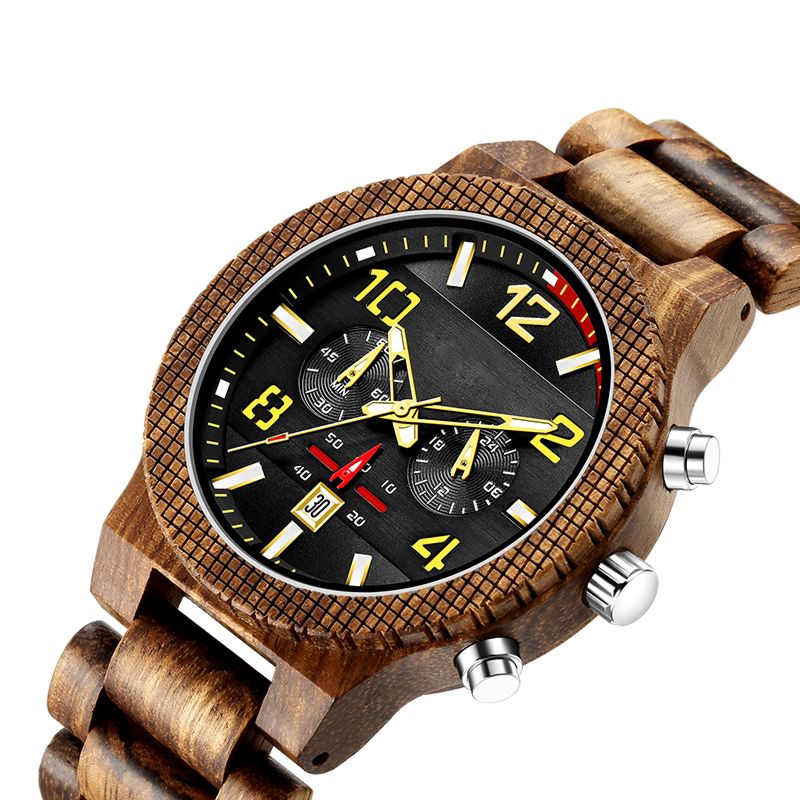 Luxury Men's Wrist Watches Wooden Luminous Multi-Functional Wrist Watch