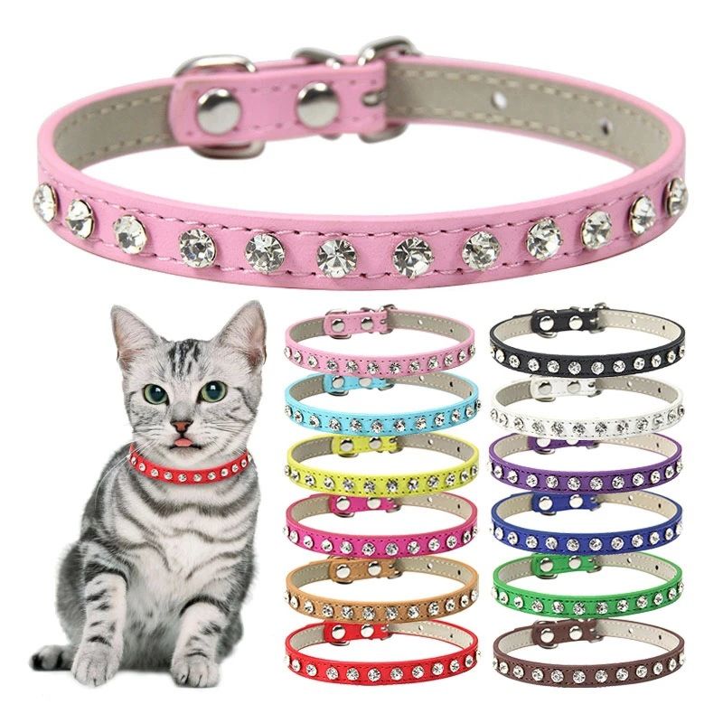 Luxury Rhinestone Rivet Cat Collar Leather Small Dog Neckband Pet Accessories