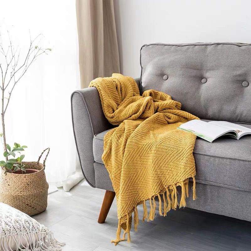 Luxury Throw Blanket Woven Knit Blanket Cozy 100% Cotton Decorative Blanket with Tassels for Couch Bed Sofa 130X170Cm