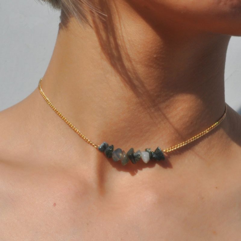 Macadams Crushed Stone Bar Choker Necklace Clavicle Gold Chain Necklace