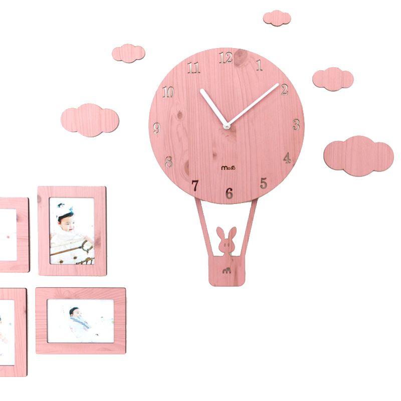 Mandelda Quartz Sweep Movements Mdf Wooden Pendulum Clock Silent Balloon and Swinging Rabbit Wall Clock