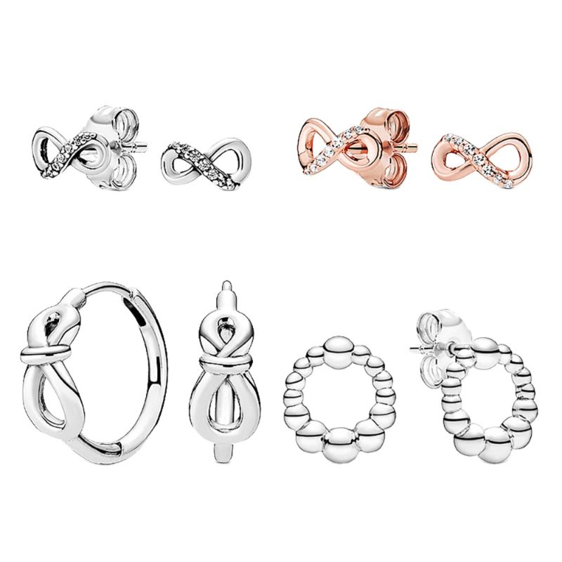 Marfend Earring Infinity Knot Stud Earrings with Crystal for Women Wedding Fit Pan Jewelry Gift 925 Sterling Silver